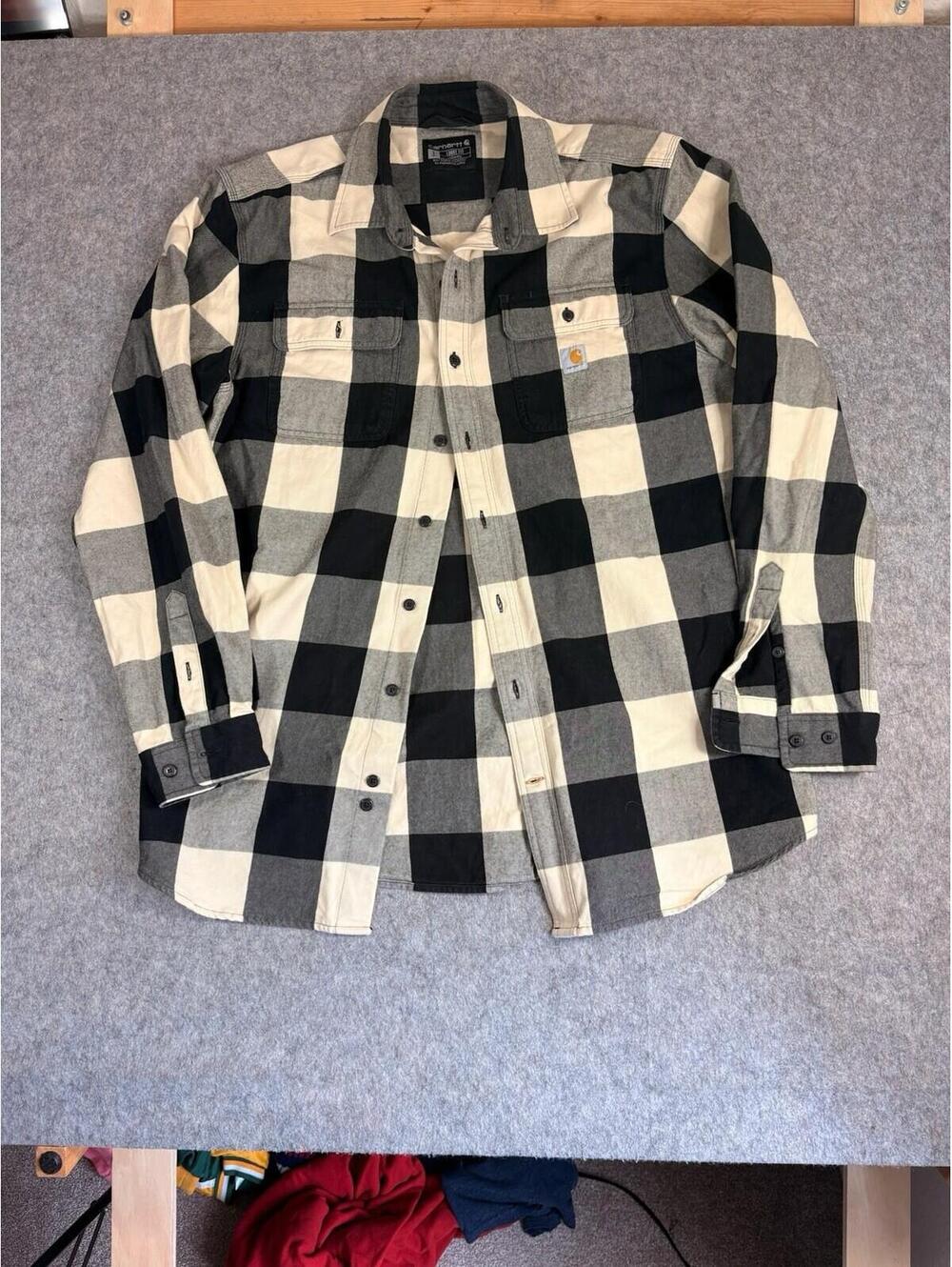 Carhartt Men's Large Tall Shirt Rugged Flex Flannel Loose Fit Plaid Heavyweight